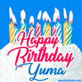 Happy Birthday GIF for Yuma with Birthday Cake and Lit Candles
