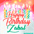 Happy Birthday GIF for Zabal with Birthday Cake and Lit Candles