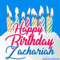 Happy Birthday GIF for Zachariah with Birthday Cake and Lit Candles