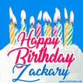 Happy Birthday GIF for Zackary with Birthday Cake and Lit Candles