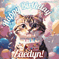 Happy birthday gif for Zaedyn with cat and cake