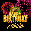 Wishing You A Happy Birthday, Zahida! Best fireworks GIF animated greeting card.