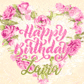 Pink rose heart shaped bouquet - Happy Birthday Card for Zaira