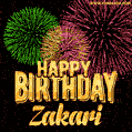 Wishing You A Happy Birthday, Zakari! Best fireworks GIF animated greeting card.
