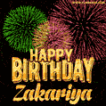 Wishing You A Happy Birthday, Zakariya! Best fireworks GIF animated greeting card.