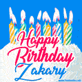 Happy Birthday GIF for Zakary with Birthday Cake and Lit Candles
