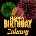 Wishing You A Happy Birthday, Zakary! Best fireworks GIF animated greeting card.