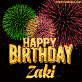 Wishing You A Happy Birthday, Zaki! Best fireworks GIF animated greeting card.