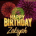 Wishing You A Happy Birthday, Zakiyah! Best fireworks GIF animated greeting card.