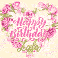 Pink rose heart shaped bouquet - Happy Birthday Card for Zala