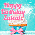 Happy Birthday Zaleah! Elegang Sparkling Cupcake GIF Image.