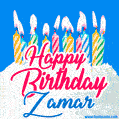 Happy Birthday GIF for Zamar with Birthday Cake and Lit Candles