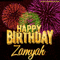 Wishing You A Happy Birthday, Zamyah! Best fireworks GIF animated greeting card.
