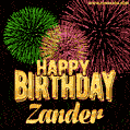 Wishing You A Happy Birthday, Zander! Best fireworks GIF animated greeting card.