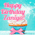 Happy Birthday Zaniya! Elegang Sparkling Cupcake GIF Image.
