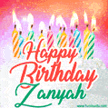 Happy Birthday GIF for Zanyah with Birthday Cake and Lit Candles