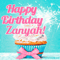 Happy Birthday Zanyah! Elegang Sparkling Cupcake GIF Image.