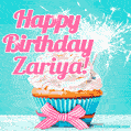 Happy Birthday Zariya! Elegang Sparkling Cupcake GIF Image.