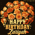 Beautiful bouquet of orange and red roses for Zariyah, golden inscription and twinkling stars