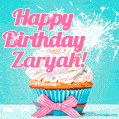 Happy Birthday Zaryah! Elegang Sparkling Cupcake GIF Image.