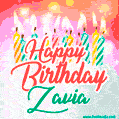 Happy Birthday GIF for Zavia with Birthday Cake and Lit Candles