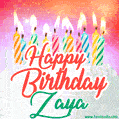 Happy Birthday GIF for Zaya with Birthday Cake and Lit Candles