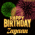 Wishing You A Happy Birthday, Zayaan! Best fireworks GIF animated greeting card.