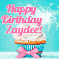 Happy Birthday Zaydee! Elegang Sparkling Cupcake GIF Image.
