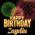 Wishing You A Happy Birthday, Zaydin! Best fireworks GIF animated greeting card.