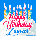 Happy Birthday GIF for Zayvier with Birthday Cake and Lit Candles
