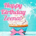 Happy Birthday Zeena! Elegang Sparkling Cupcake GIF Image.