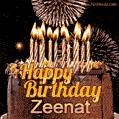Chocolate Happy Birthday Cake for Zeenat (GIF)