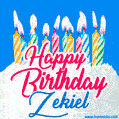 Happy Birthday GIF for Zekiel with Birthday Cake and Lit Candles
