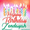 Happy Birthday GIF for Zendayah with Birthday Cake and Lit Candles