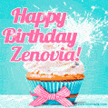 Happy Birthday Zenovia! Elegang Sparkling Cupcake GIF Image.