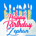 Happy Birthday GIF for Zephan with Birthday Cake and Lit Candles