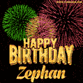 Wishing You A Happy Birthday, Zephan! Best fireworks GIF animated greeting card.