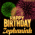 Wishing You A Happy Birthday, Zephaniah! Best fireworks GIF animated greeting card.