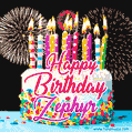 Amazing Animated GIF Image for Zephyr with Birthday Cake and Fireworks