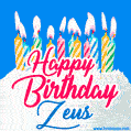 Happy Birthday GIF for Zeus with Birthday Cake and Lit Candles