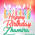 Happy Birthday GIF for Zhamira with Birthday Cake and Lit Candles