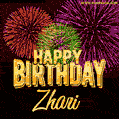 Wishing You A Happy Birthday, Zhari! Best fireworks GIF animated greeting card.