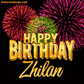 Wishing You A Happy Birthday, Zhilan! Best fireworks GIF animated greeting card.