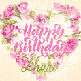 Pink rose heart shaped bouquet - Happy Birthday Card for Zhuri
