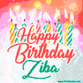 Happy Birthday GIF for Ziba with Birthday Cake and Lit Candles