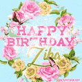 Beautiful Birthday Flowers Card for Ziba with Glitter Animated Butterflies