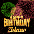 Wishing You A Happy Birthday, Zidane! Best fireworks GIF animated greeting card.