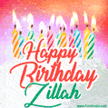 Happy Birthday GIF for Zillah with Birthday Cake and Lit Candles