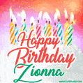 Happy Birthday GIF for Zionna with Birthday Cake and Lit Candles