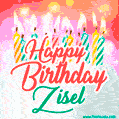 Happy Birthday GIF for Zisel with Birthday Cake and Lit Candles
